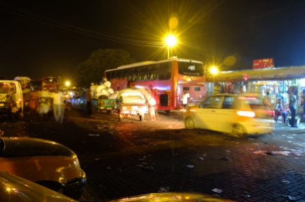 The Bus/taxi station is busy despite it being dark. It was only just dark but considering not everyone has or uses their lights in Ghana it's scary and dangerous to drive after dark