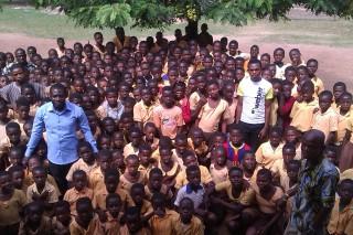 The whole of the Primary school. The man in the blue shirt is Jacob, the headteacher.